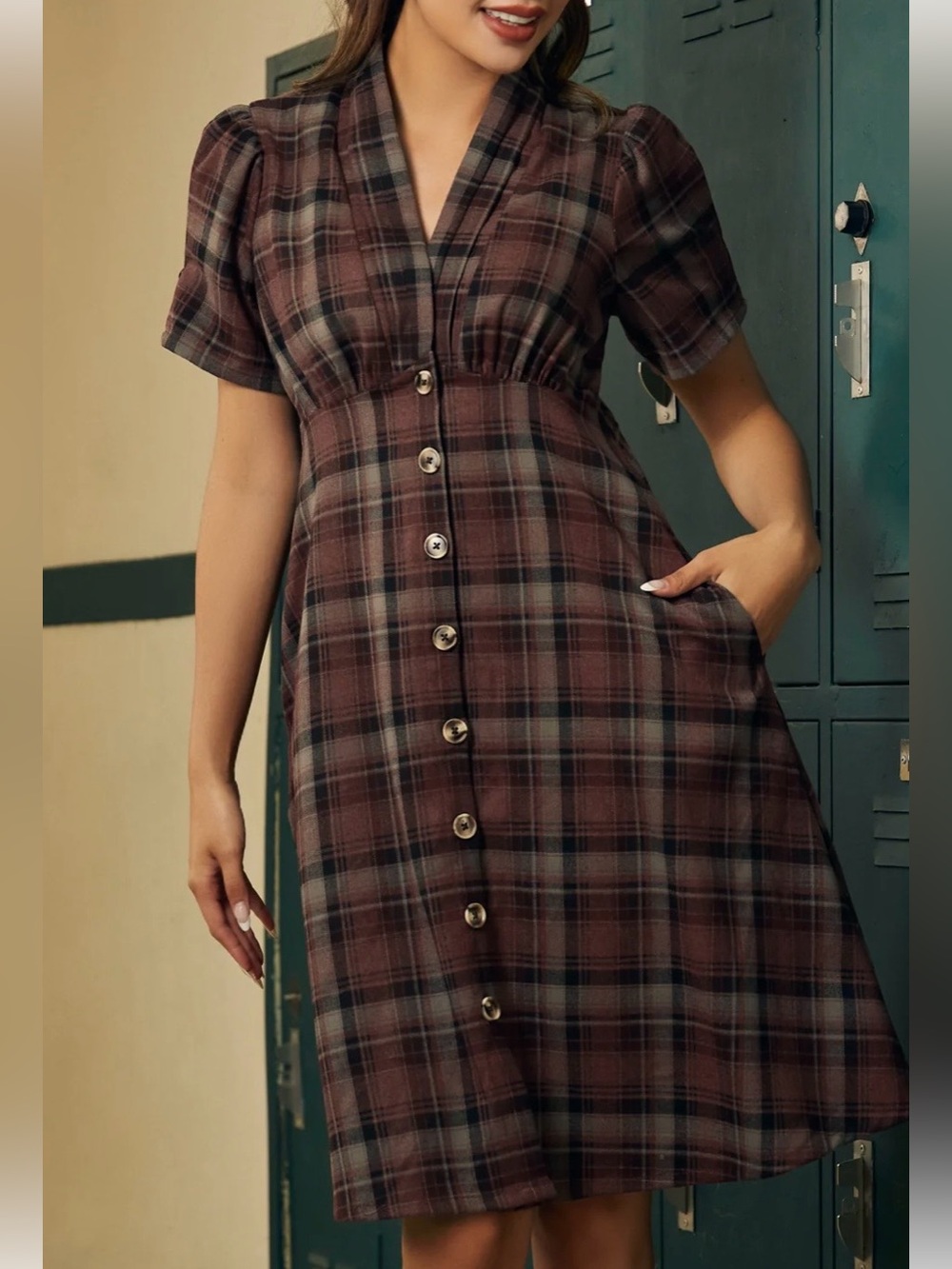 Modcloth Red Plaid Midi Dress
